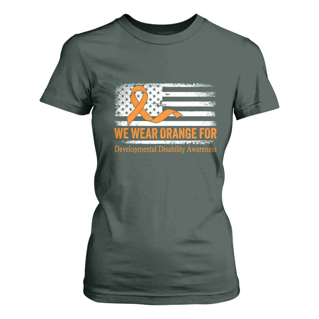 Developmental Disability Support T Shirt For Women US American Flag We Wear Orange