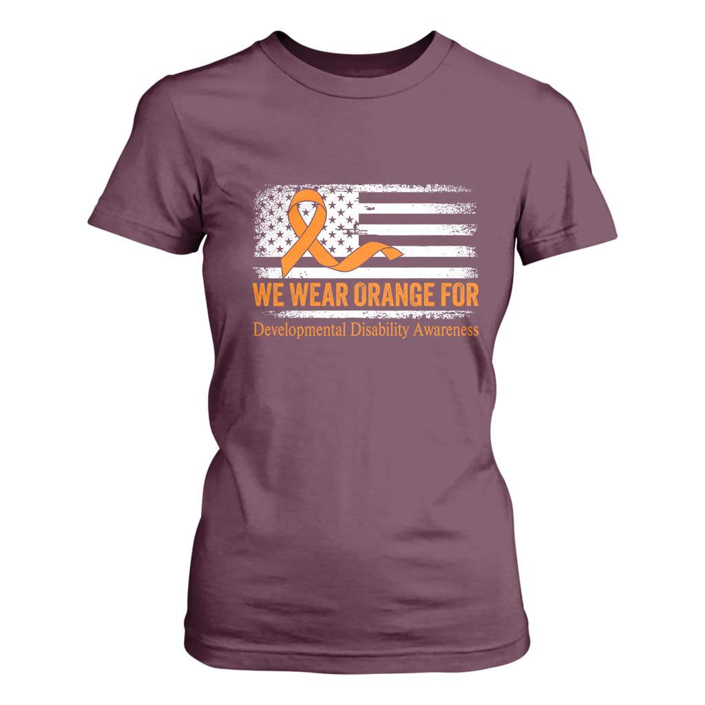 Developmental Disability Support T Shirt For Women US American Flag We Wear Orange
