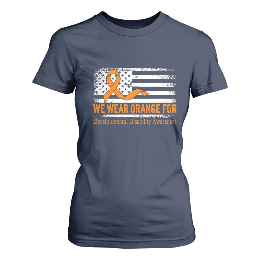 Developmental Disability Support T Shirt For Women US American Flag We Wear Orange