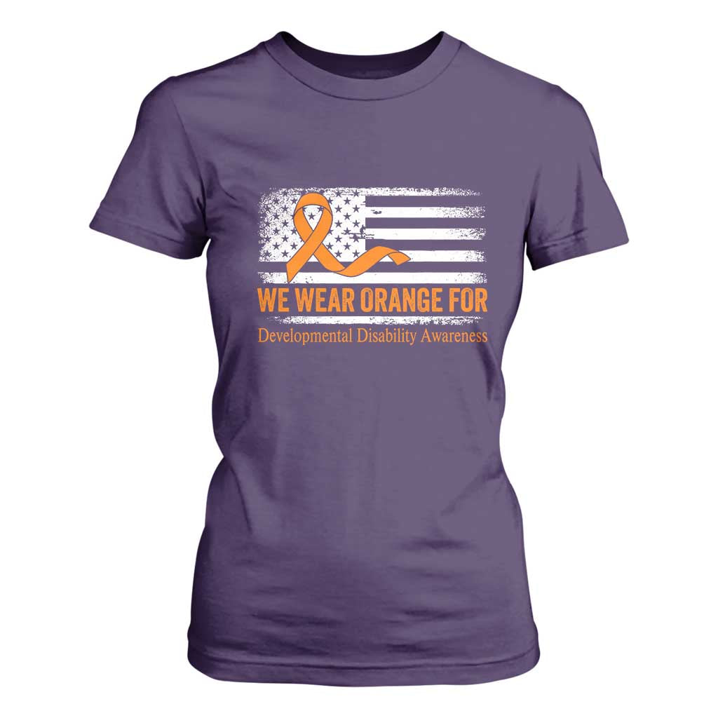 Developmental Disability Support T Shirt For Women US American Flag We Wear Orange