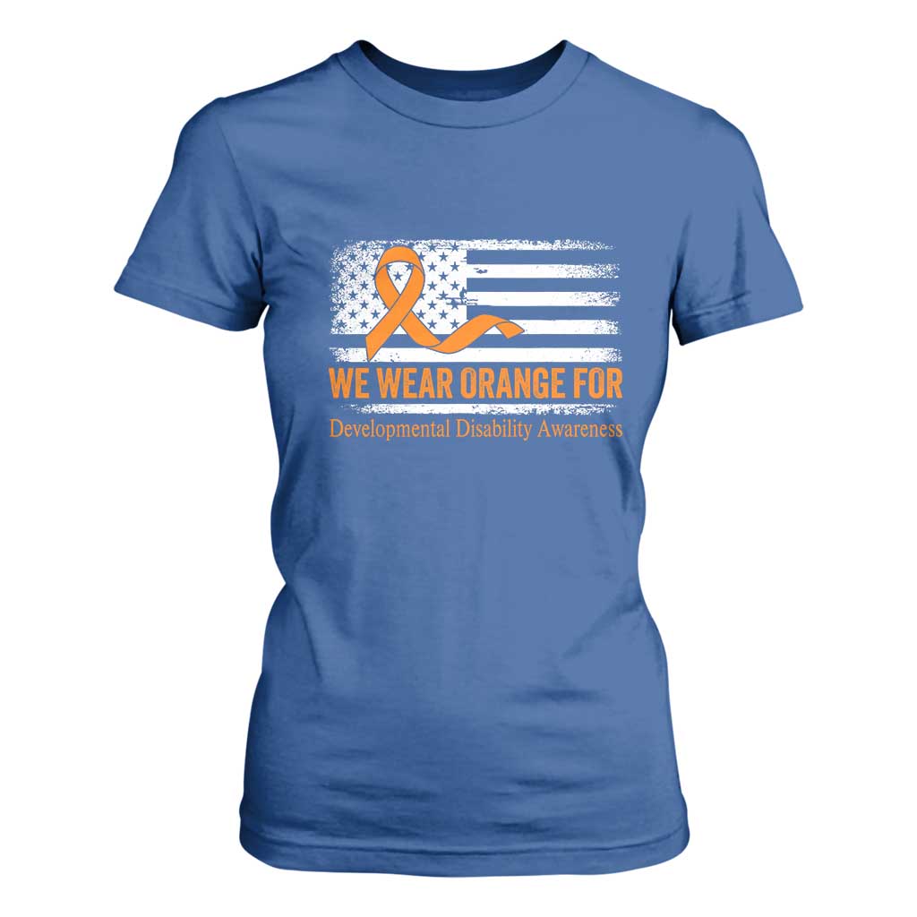 Developmental Disability Support T Shirt For Women US American Flag We Wear Orange