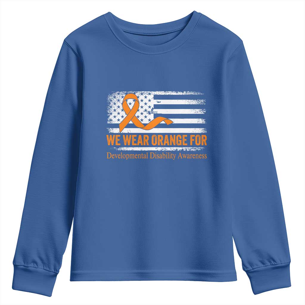 Developmental Disability Support Youth Sweatshirt US American Flag We Wear Orange
