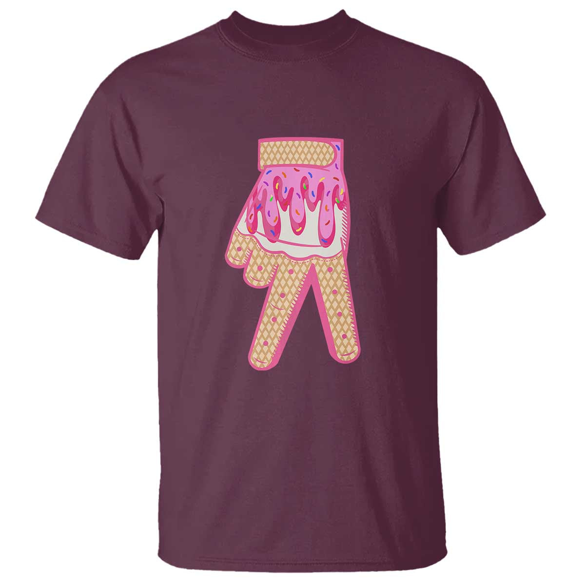 pink-ice-cream-baseball-glove-sprinkles-drip-t-shirt-funny-v-sign