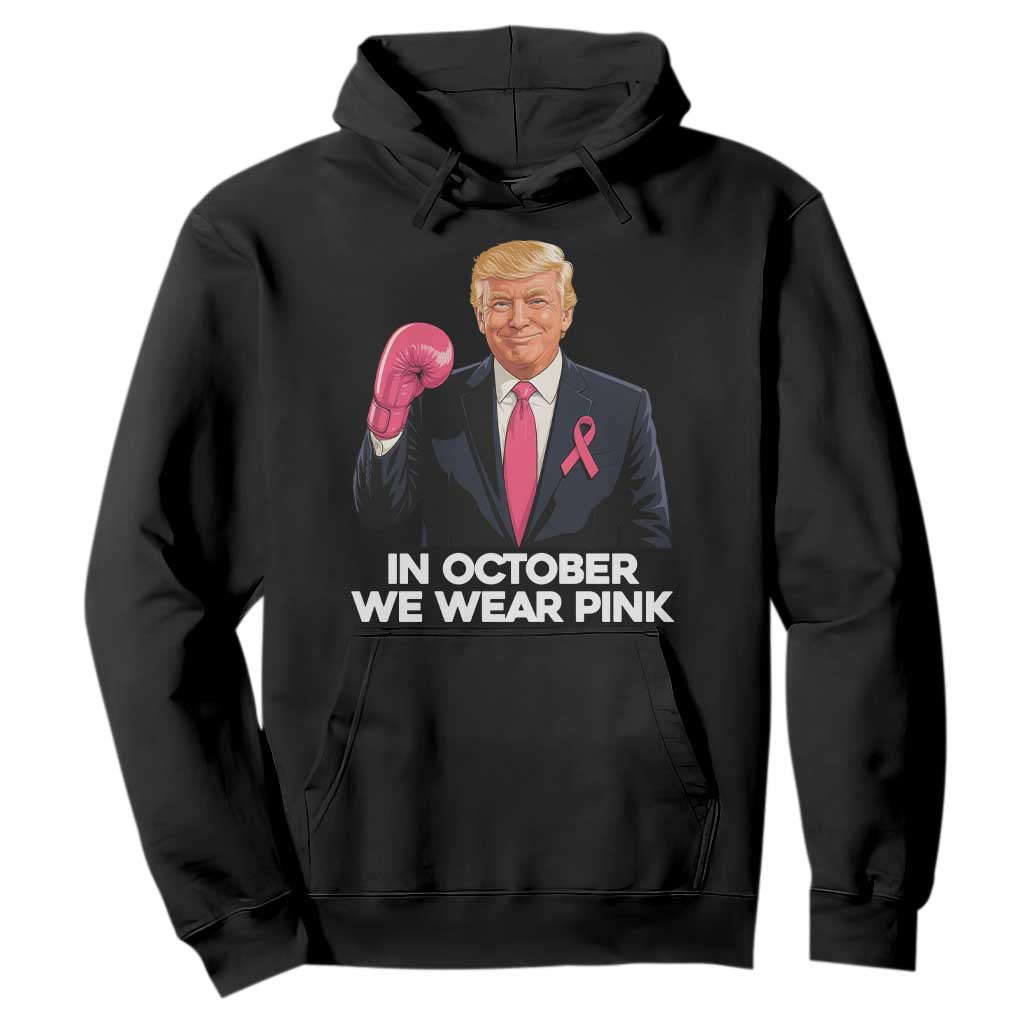 Support Breast Cancer Warrior Hoodie In October We Wear Pink Boxing Glove Fighter