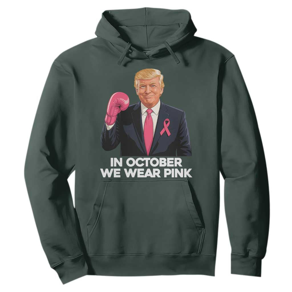 Support Breast Cancer Warrior Hoodie In October We Wear Pink Boxing Glove Fighter