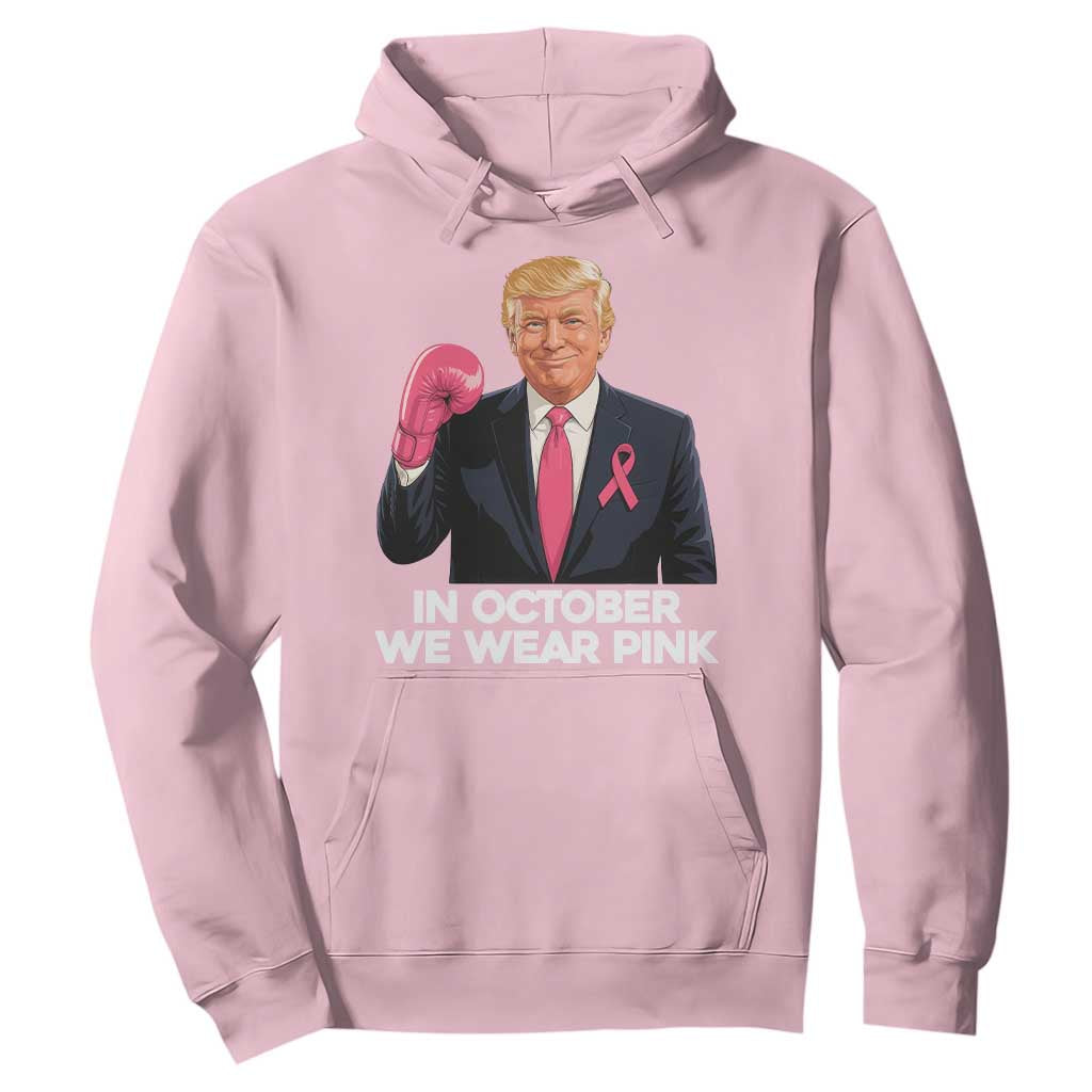Support Breast Cancer Warrior Hoodie In October We Wear Pink Boxing Glove Fighter