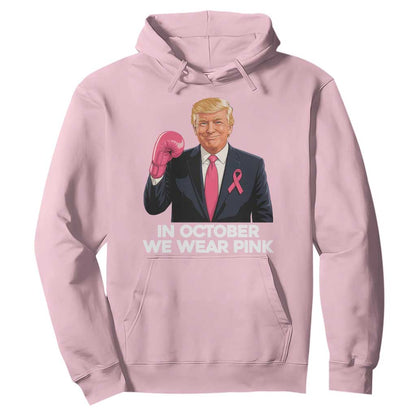Support Breast Cancer Warrior Hoodie In October We Wear Pink Boxing Glove Fighter