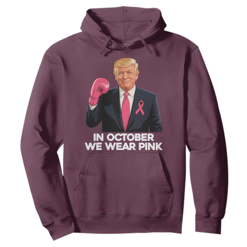Support Breast Cancer Warrior Hoodie In October We Wear Pink Boxing Glove Fighter