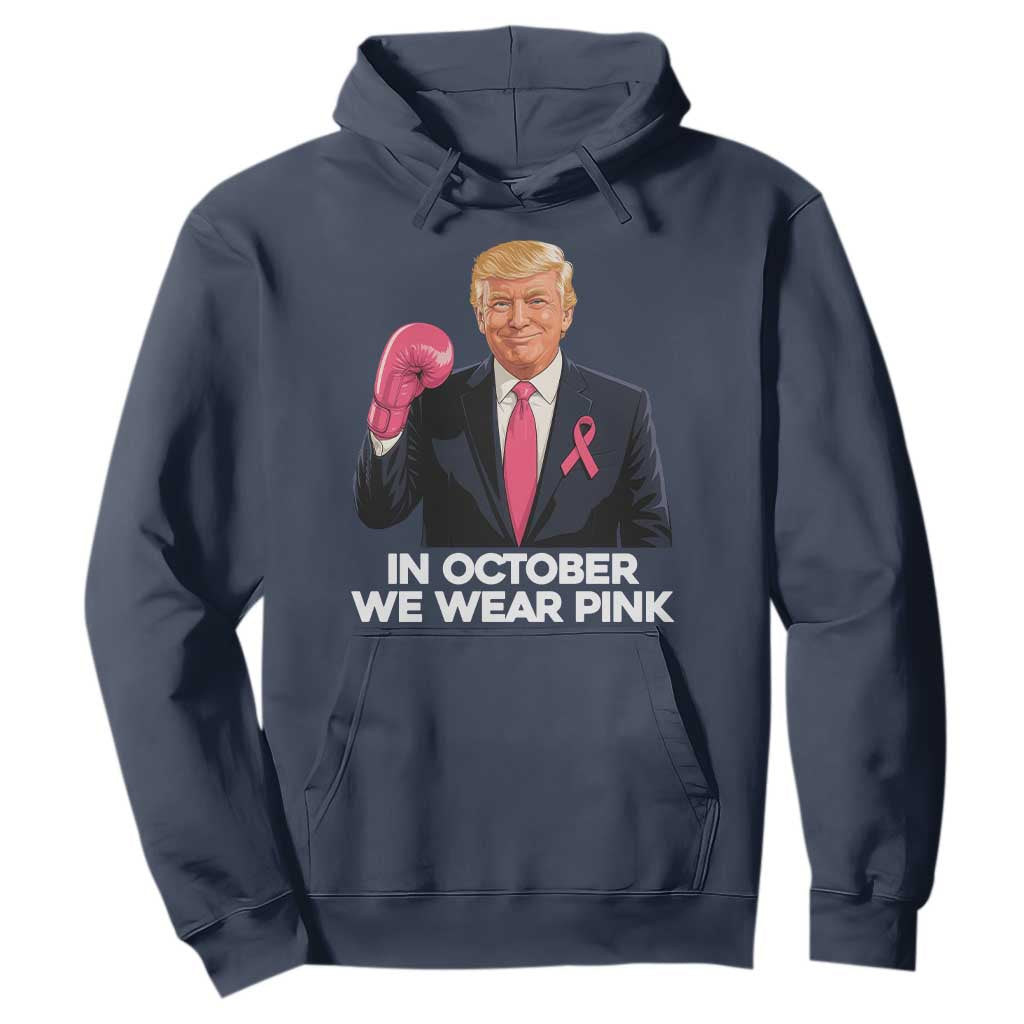 Support Breast Cancer Warrior Hoodie In October We Wear Pink Boxing Glove Fighter