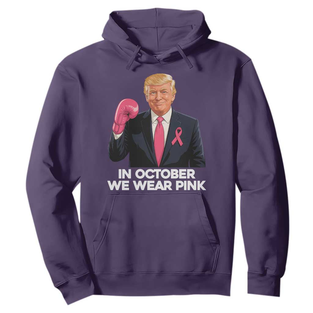 Support Breast Cancer Warrior Hoodie In October We Wear Pink Boxing Glove Fighter