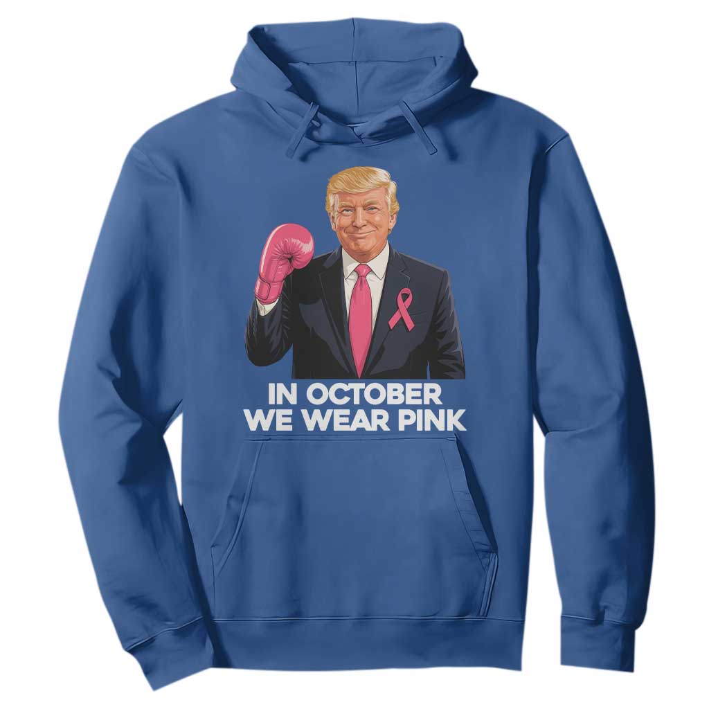 Support Breast Cancer Warrior Hoodie In October We Wear Pink Boxing Glove Fighter