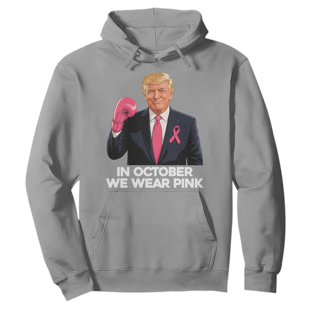 Support Breast Cancer Warrior Hoodie In October We Wear Pink Boxing Glove Fighter