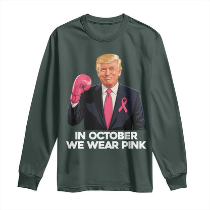 Support Breast Cancer Warrior Long Sleeve Shirt In October We Wear Pink Boxing Glove Fighter