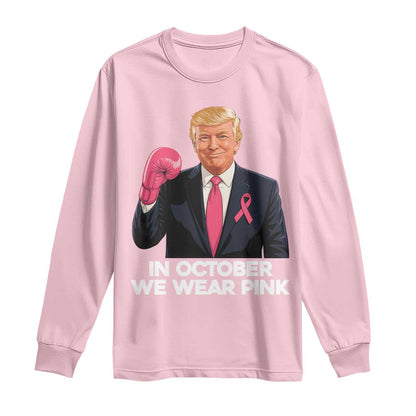 Support Breast Cancer Warrior Long Sleeve Shirt In October We Wear Pink Boxing Glove Fighter
