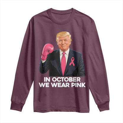 Support Breast Cancer Warrior Long Sleeve Shirt In October We Wear Pink Boxing Glove Fighter