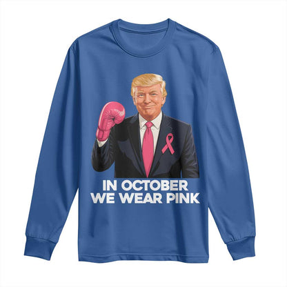 Support Breast Cancer Warrior Long Sleeve Shirt In October We Wear Pink Boxing Glove Fighter