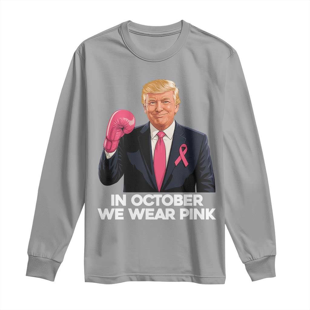 Support Breast Cancer Warrior Long Sleeve Shirt In October We Wear Pink Boxing Glove Fighter