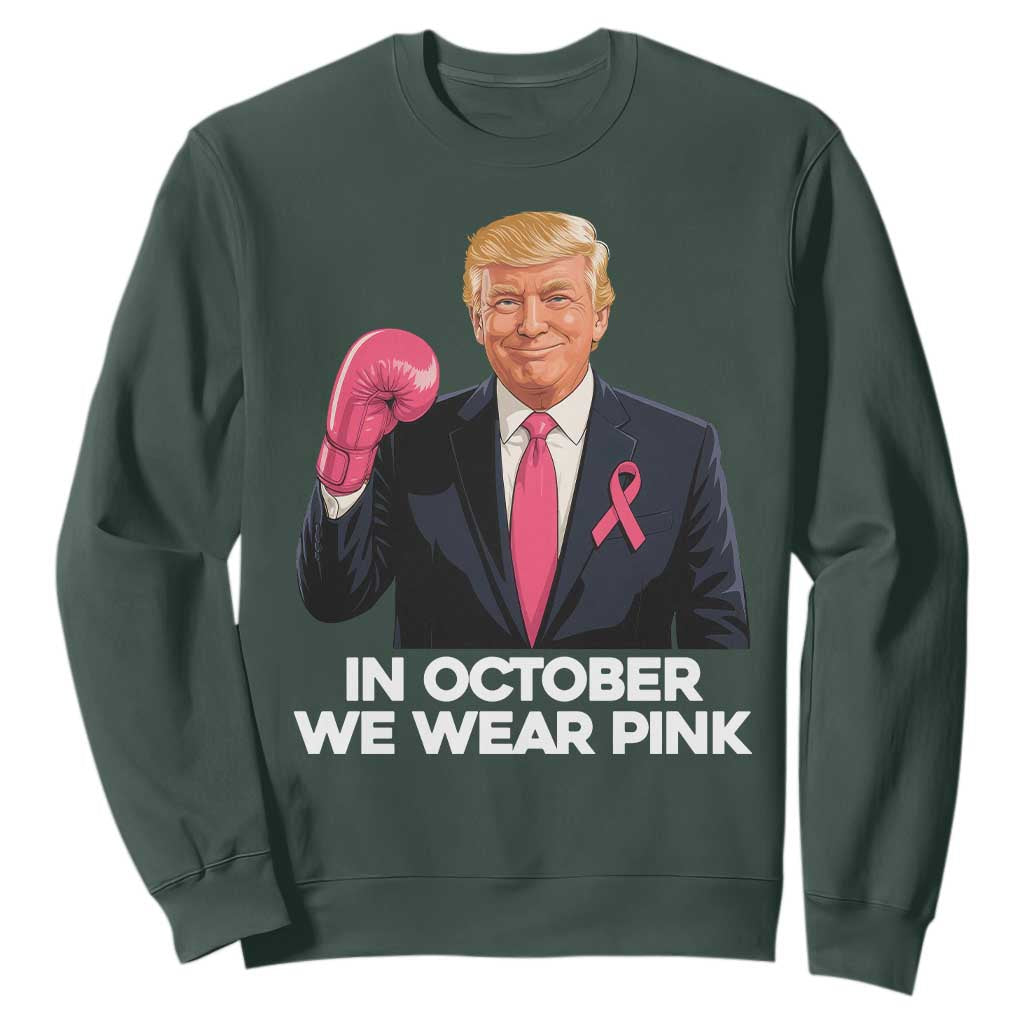 Support Breast Cancer Warrior Sweatshirt In October We Wear Pink Boxing Glove Fighter