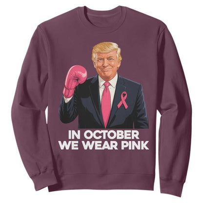 Support Breast Cancer Warrior Sweatshirt In October We Wear Pink Boxing Glove Fighter