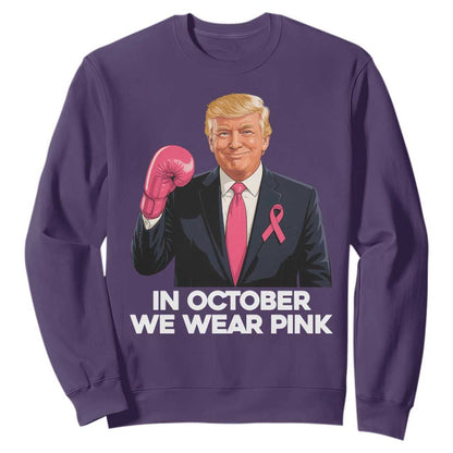 Support Breast Cancer Warrior Sweatshirt In October We Wear Pink Boxing Glove Fighter