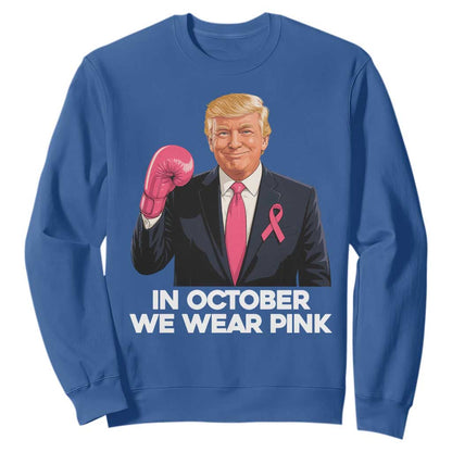 Support Breast Cancer Warrior Sweatshirt In October We Wear Pink Boxing Glove Fighter