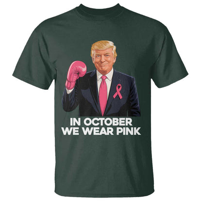 Support Breast Cancer Warrior T Shirt In October We Wear Pink Boxing Glove Fighter