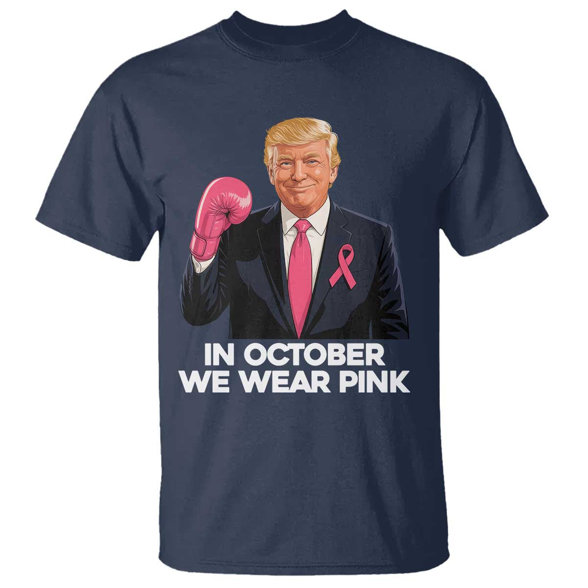 Support Breast Cancer Warrior T Shirt In October We Wear Pink Boxing Glove Fighter