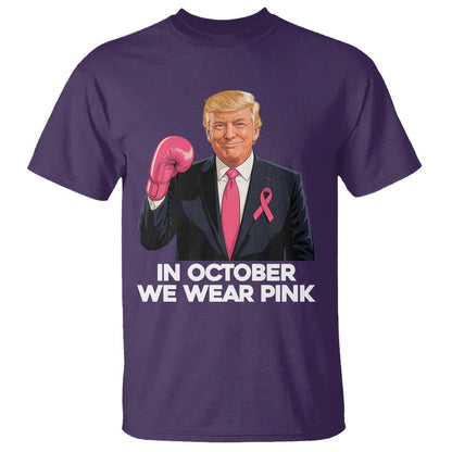 Support Breast Cancer Warrior T Shirt In October We Wear Pink Boxing Glove Fighter