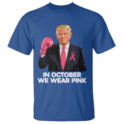Support Breast Cancer Warrior T Shirt In October We Wear Pink Boxing Glove Fighter