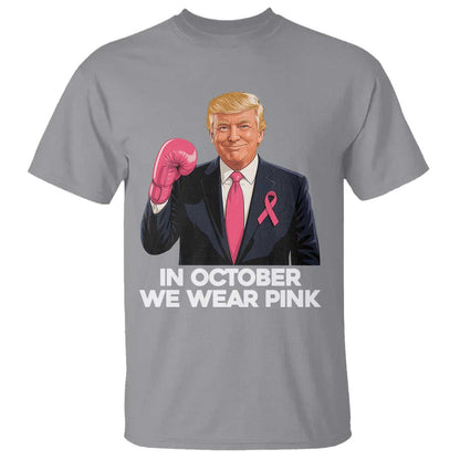 Support Breast Cancer Warrior T Shirt In October We Wear Pink Boxing Glove Fighter