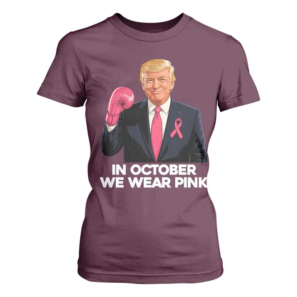 Support Breast Cancer Warrior T Shirt For Women In October We Wear Pink Boxing Glove Fighter