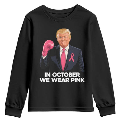 Support Breast Cancer Warrior Youth Sweatshirt In October We Wear Pink Boxing Glove Fighter