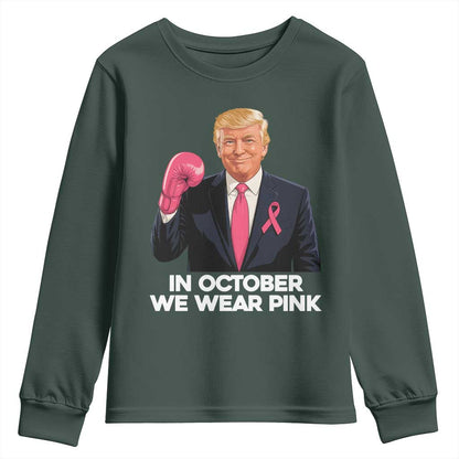 Support Breast Cancer Warrior Youth Sweatshirt In October We Wear Pink Boxing Glove Fighter