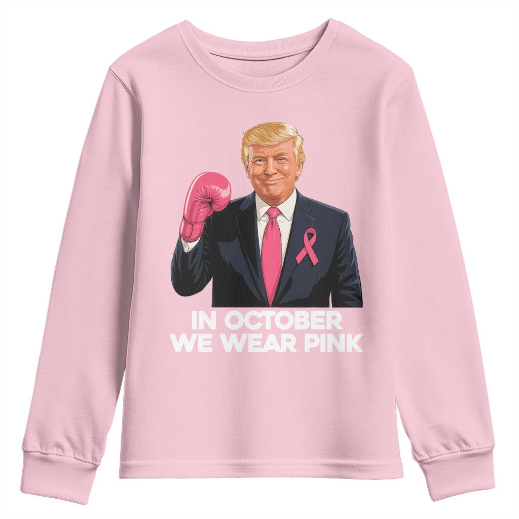 Support Breast Cancer Warrior Youth Sweatshirt In October We Wear Pink Boxing Glove Fighter