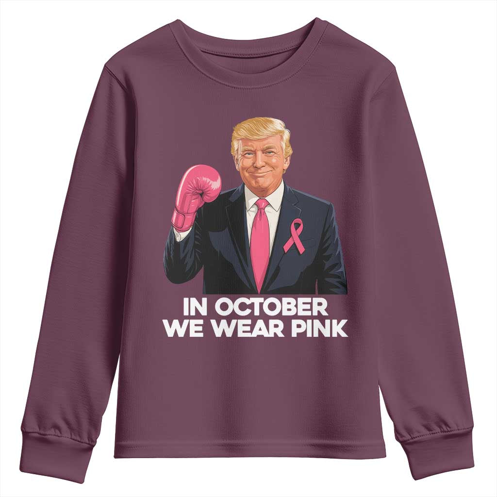 Support Breast Cancer Warrior Youth Sweatshirt In October We Wear Pink Boxing Glove Fighter