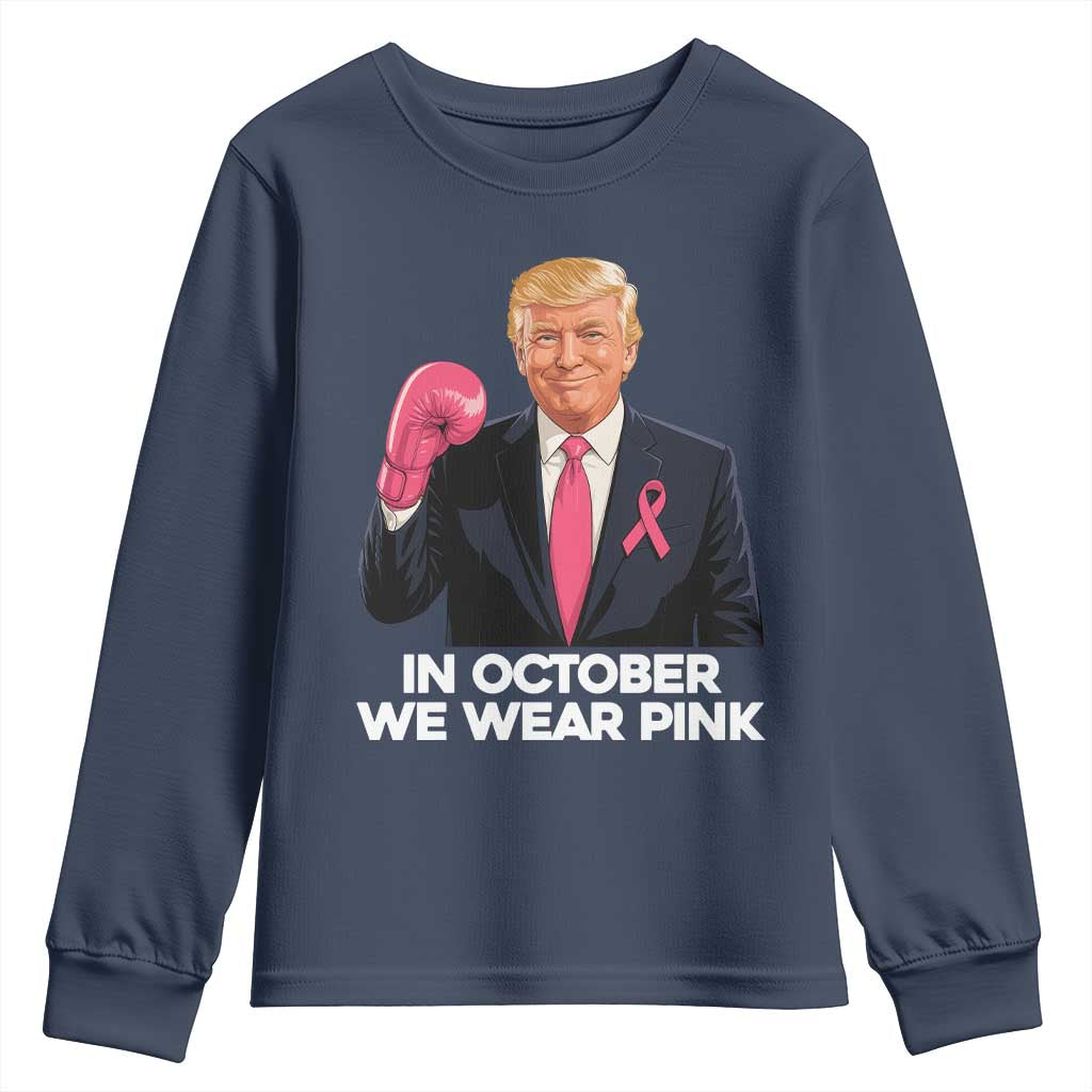Support Breast Cancer Warrior Youth Sweatshirt In October We Wear Pink Boxing Glove Fighter