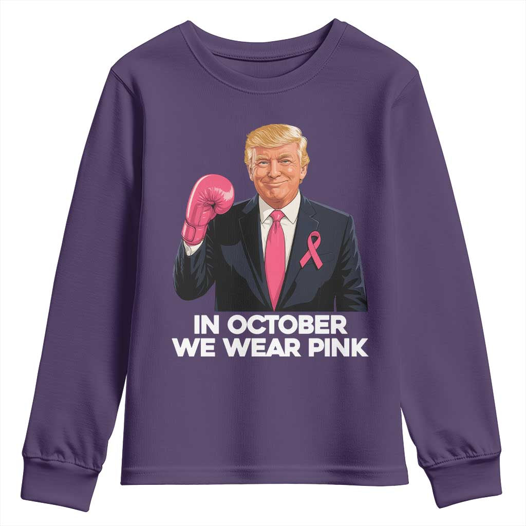 Support Breast Cancer Warrior Youth Sweatshirt In October We Wear Pink Boxing Glove Fighter