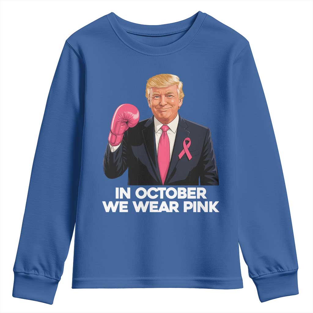 Support Breast Cancer Warrior Youth Sweatshirt In October We Wear Pink Boxing Glove Fighter
