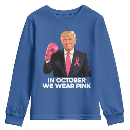 Support Breast Cancer Warrior Youth Sweatshirt In October We Wear Pink Boxing Glove Fighter