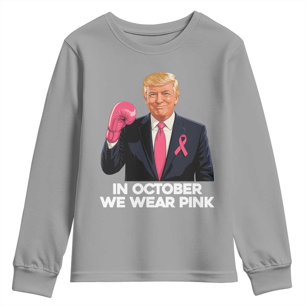 Support Breast Cancer Warrior Youth Sweatshirt In October We Wear Pink Boxing Glove Fighter