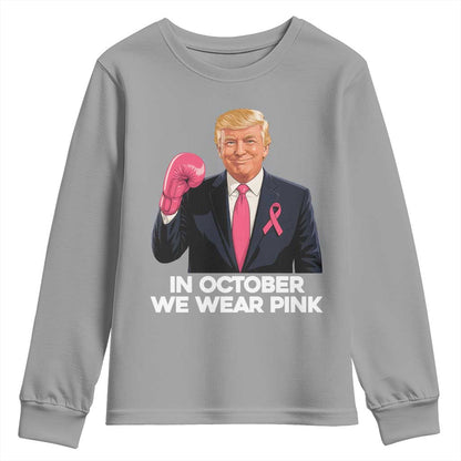 Support Breast Cancer Warrior Youth Sweatshirt In October We Wear Pink Boxing Glove Fighter