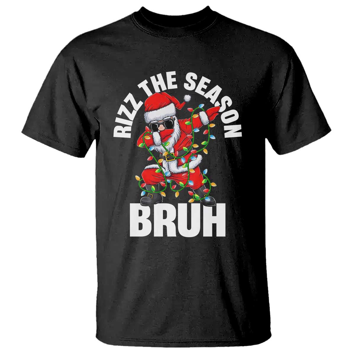 funny-dabbing-santa-rizz-christmas-t-shirt-rizz-the-season-bruh-xmas-lights
