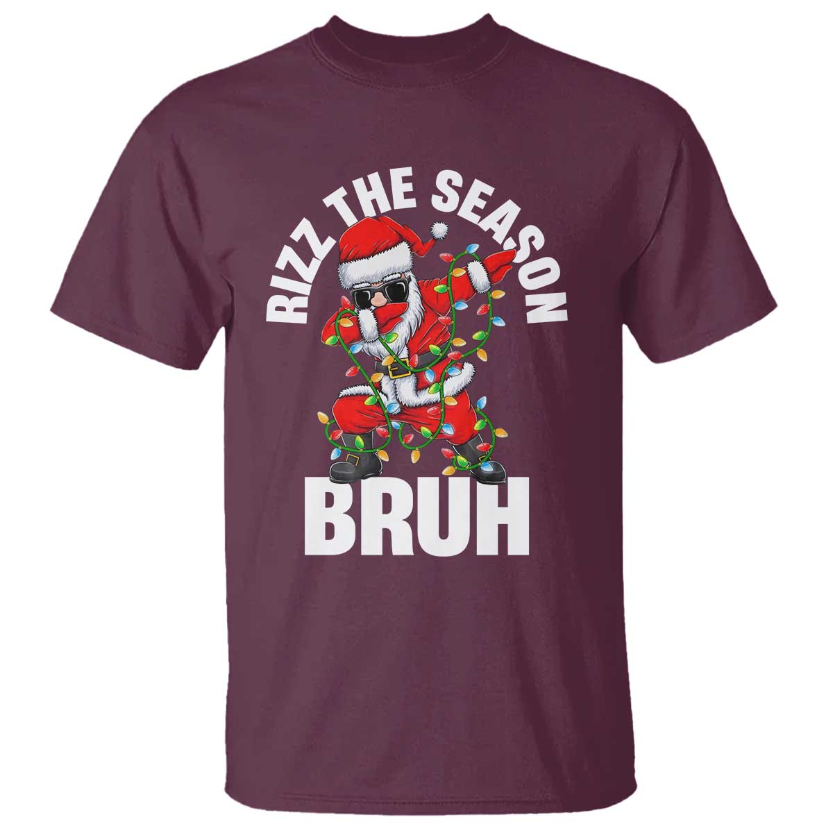 funny-dabbing-santa-rizz-christmas-t-shirt-rizz-the-season-bruh-xmas-lights