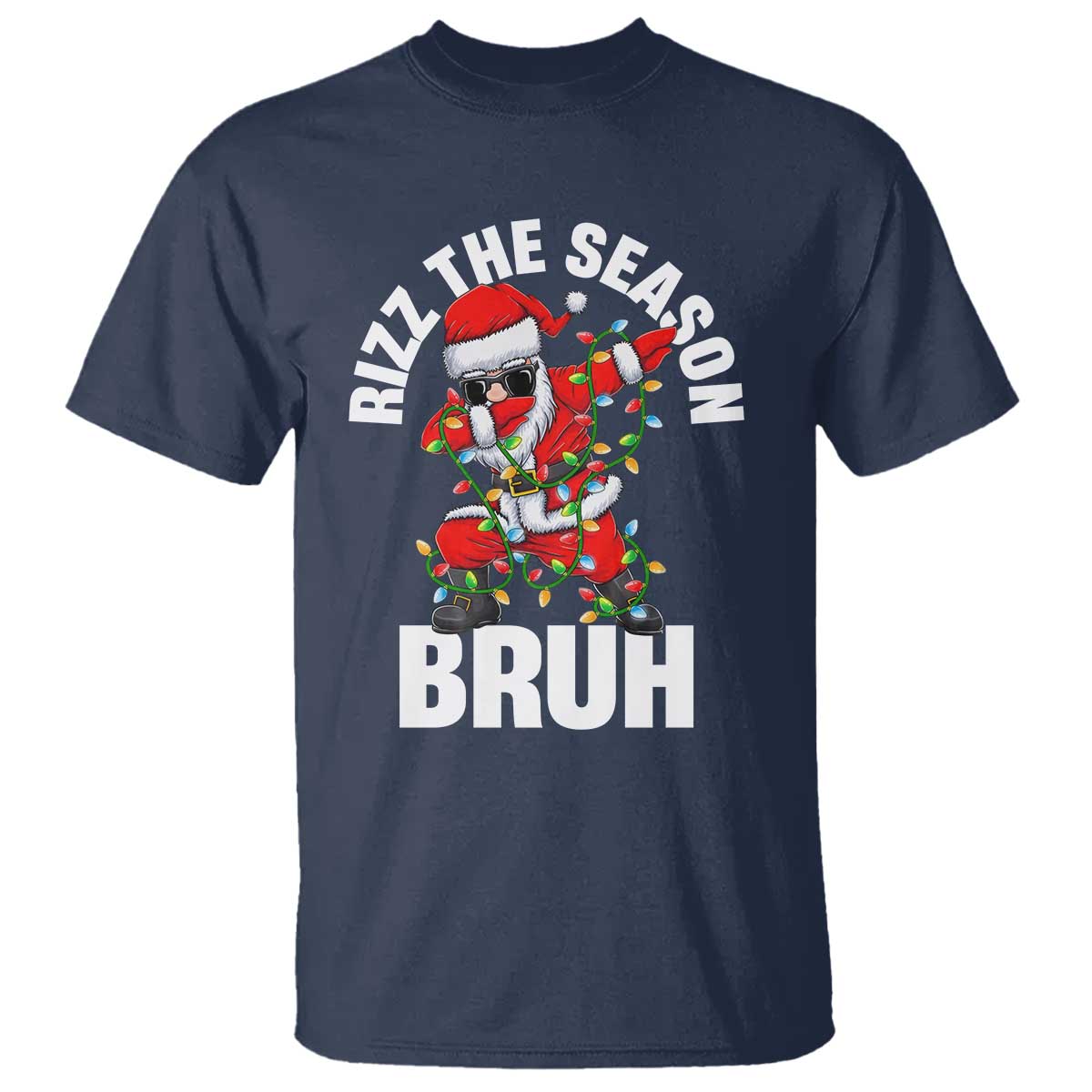 funny-dabbing-santa-rizz-christmas-t-shirt-rizz-the-season-bruh-xmas-lights