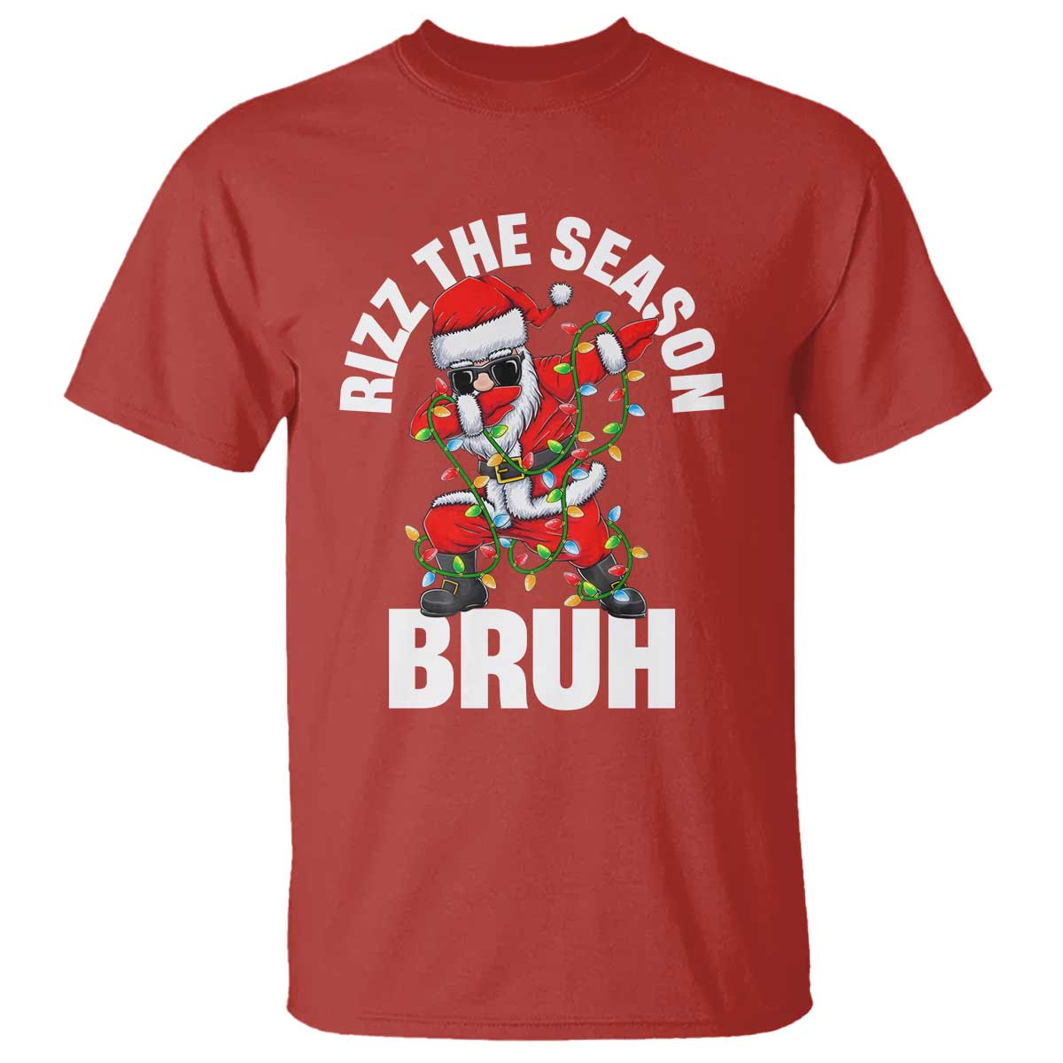 funny-dabbing-santa-rizz-christmas-t-shirt-rizz-the-season-bruh-xmas-lights