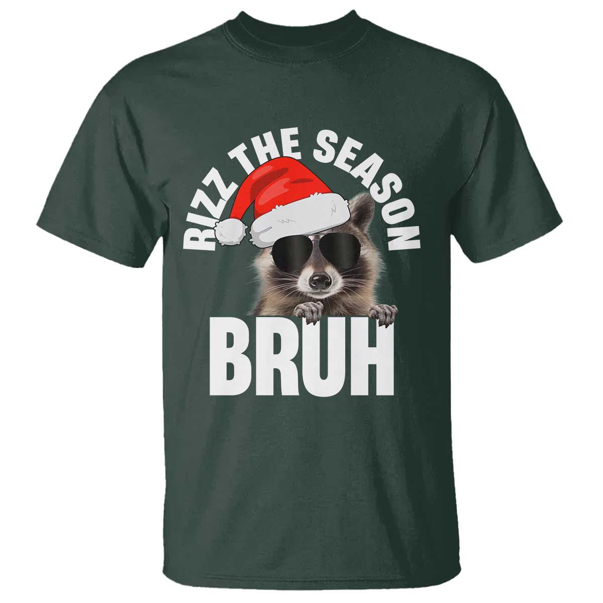 funny-rizz-christmas-raccoon-t-shirt-rizz-the-season-bruh-santa-hat