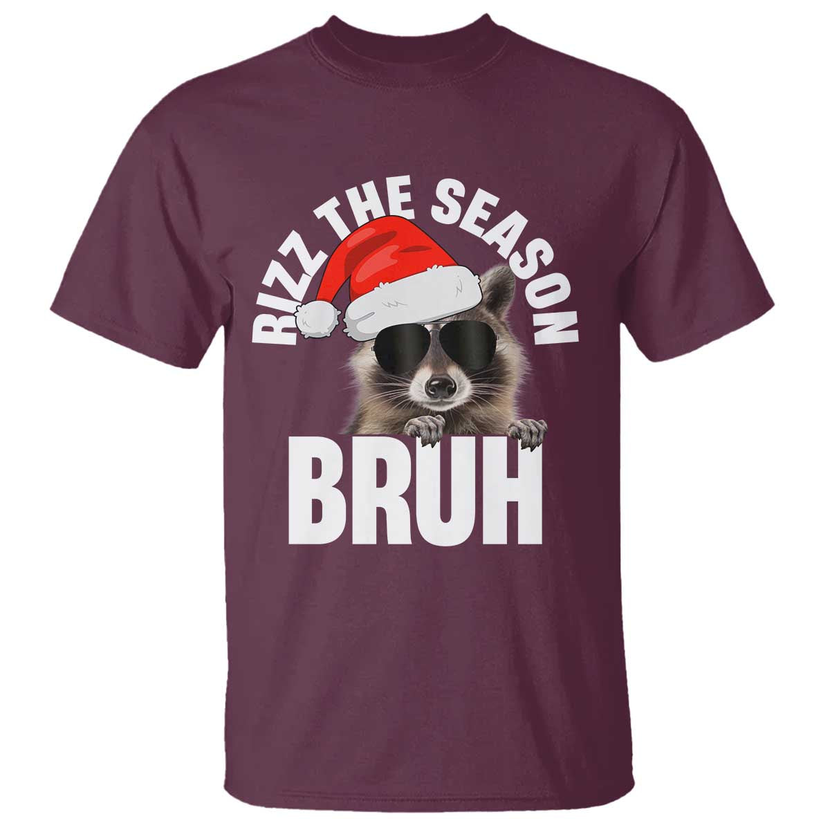 funny-rizz-christmas-raccoon-t-shirt-rizz-the-season-bruh-santa-hat