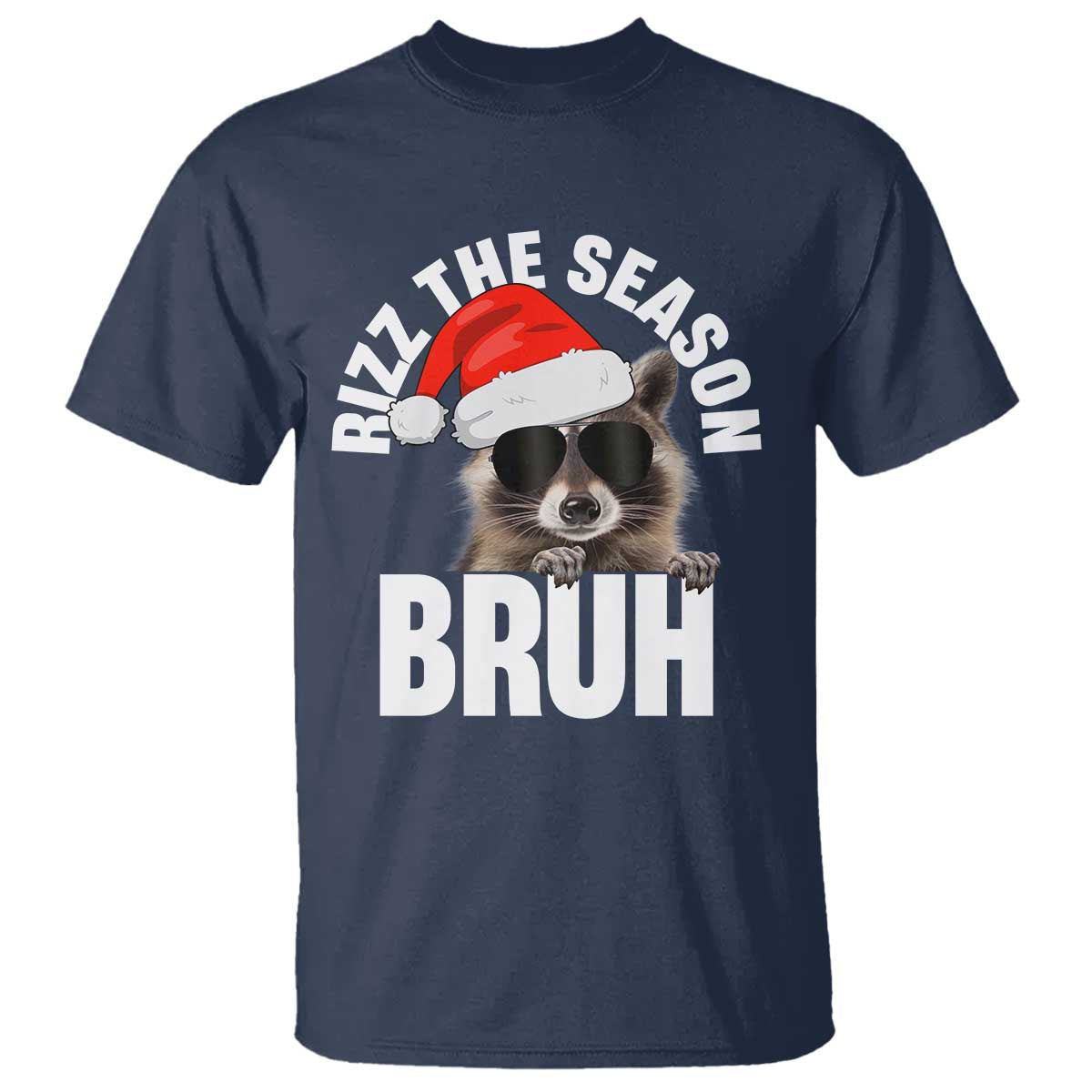 funny-rizz-christmas-raccoon-t-shirt-rizz-the-season-bruh-santa-hat