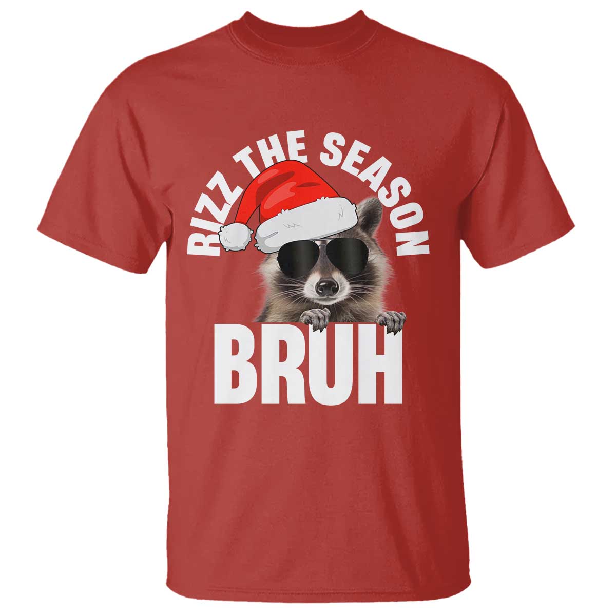 funny-rizz-christmas-raccoon-t-shirt-rizz-the-season-bruh-santa-hat