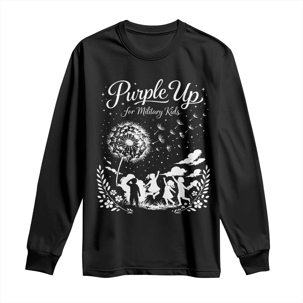 Purple Up For Military Kids Dandelion Inspirational Long Sleeve Shirt Month of the Military Child Brat Support